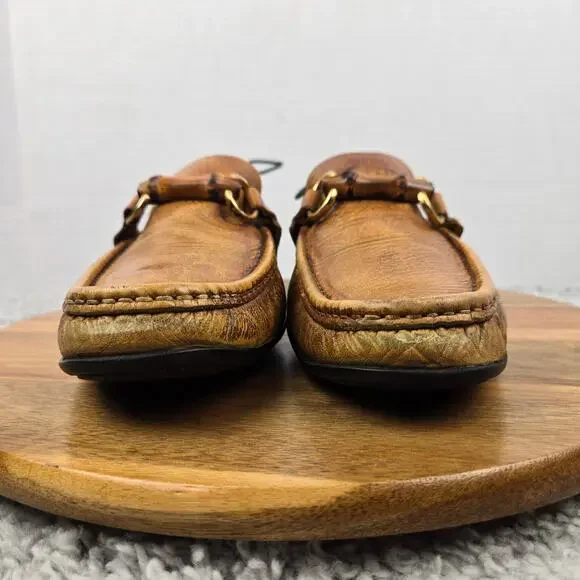 Zelli Mens 10.5M Brown Leather Patina Business Casual Wooden Horsebit Loafer